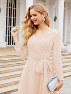 Bridesmaid Dress V-Back Waist Belt Mother of the Bride Wedding Guest SY28031