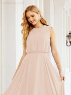 Vestido de Dama de Honra Sem Mangas Longo Linha A para Baile de Gala e Noites Formais 28025