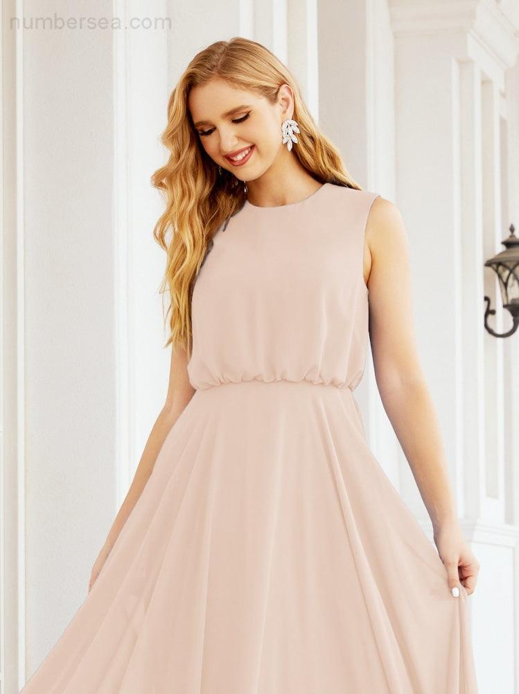 Vestido de Dama de Honra Sem Mangas Longo Linha A para Baile de Gala e Noites Formais 28025