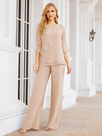Robe de mariée élégante pour la mère de la mariée en deux pièces, tailleur pantalon grande taille à volants superposés, peignoir argenté 28064