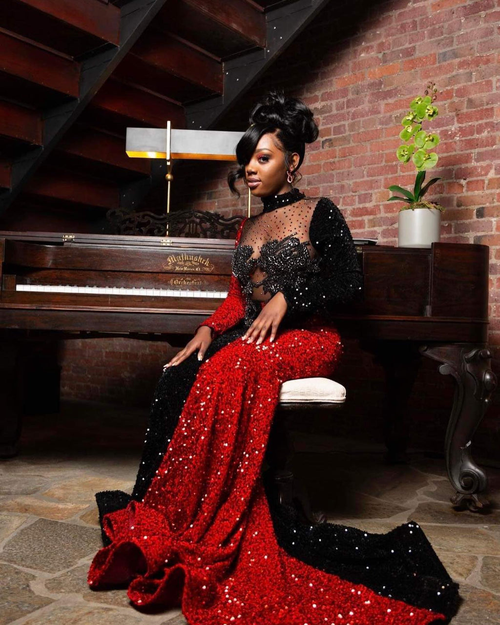 Deep Military Green Prom Dress With African Geometric Embroidery And Asymmetric