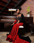 Deep Military Green Prom Dress With African Geometric Embroidery And Asymmetric