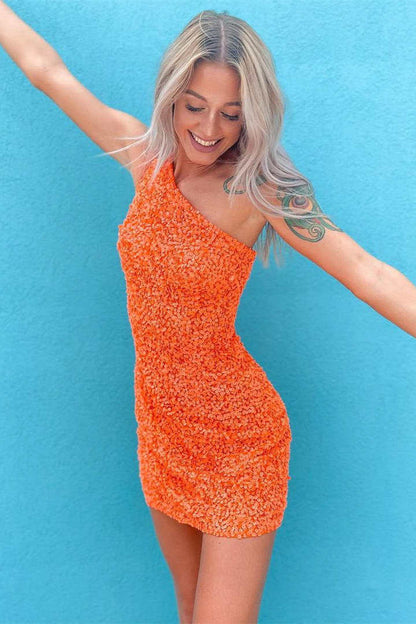Vestido de fiesta con lentejuelas y un solo hombro
