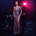 Sequin Off-Shoulder Slit Prom Dress