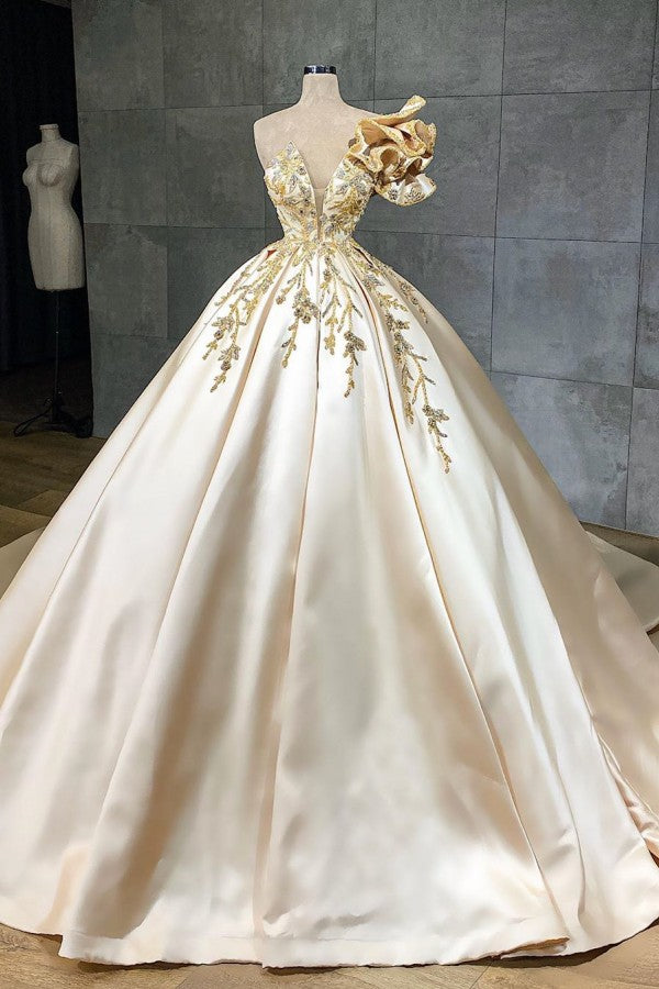 Elegant Floor Length A Line Sweetheart Wedding Dress With Satin Ruffles
