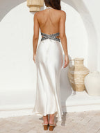 Exquisite Satin Backless Halter Neck Fishtail Dress