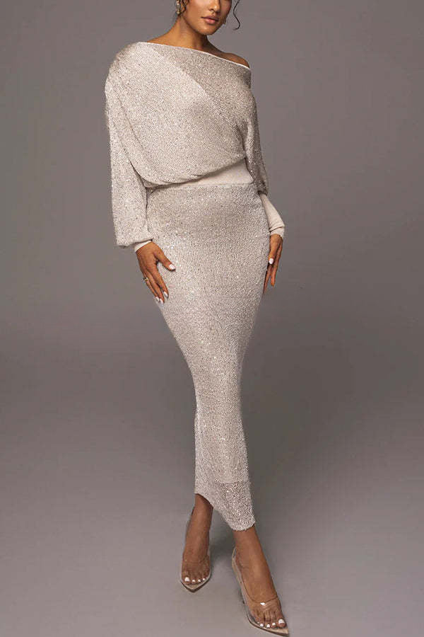 Vestido largo con cintura elástica y cuello ancho con lentejuelas Night Sky 