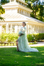 Stickerei-Tüll-Kleid Umstandskleid für Fotoshooting Ballkleid mit Schlitz Schwangerschaft Babyshower-Kleid