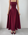 Sleeveless Square Neck Prom Dress Tea Length With Pleated Custom Colors