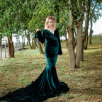 Gold velvet pregnant woman V-neck drag-tail dress long skirt photography dress fishtail skirt