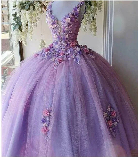 Abito lungo da cerimonia in tulle Princess con fiore, abiti da ballo e da quindicenne Y4372