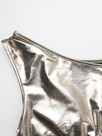 Skinny Sleeveless Asymmetric Pleated Shiny Split-Back Split-Joint One-Shoulder Evening Dresses Maxi Dresses