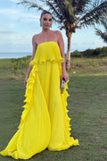 Charming Strapless Pleated Ruffle Long Prom Dress Custom Made