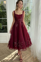Bmbridal Tulle Square Neck A Line Prom Dress With Lace Appliques