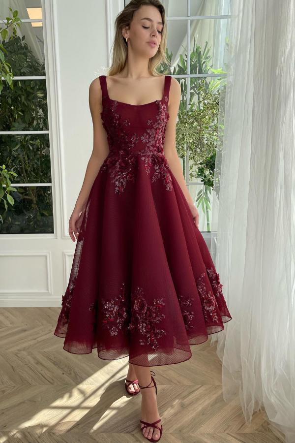 Bmbridal Tulle Square Neck A Line Prom Dress With Lace Appliques