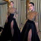 Long Prom Dress Half Sleeves High Slit Custom 70 Colors Available