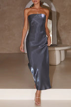 Formelle Abendkleider für Prominente aus einfarbiger, heller Seide, trägerlos (5 Farben) 