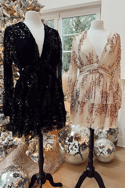 Night To Remember – Plissiertes, gestuftes Minikleid aus Chiffon mit Pailletten 