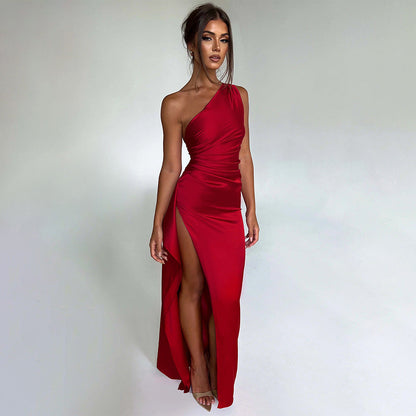 Vestido de mujer sexy de un solo hombro ajustado con abertura y vestido largo sin espalda vestido de noche para mujer 