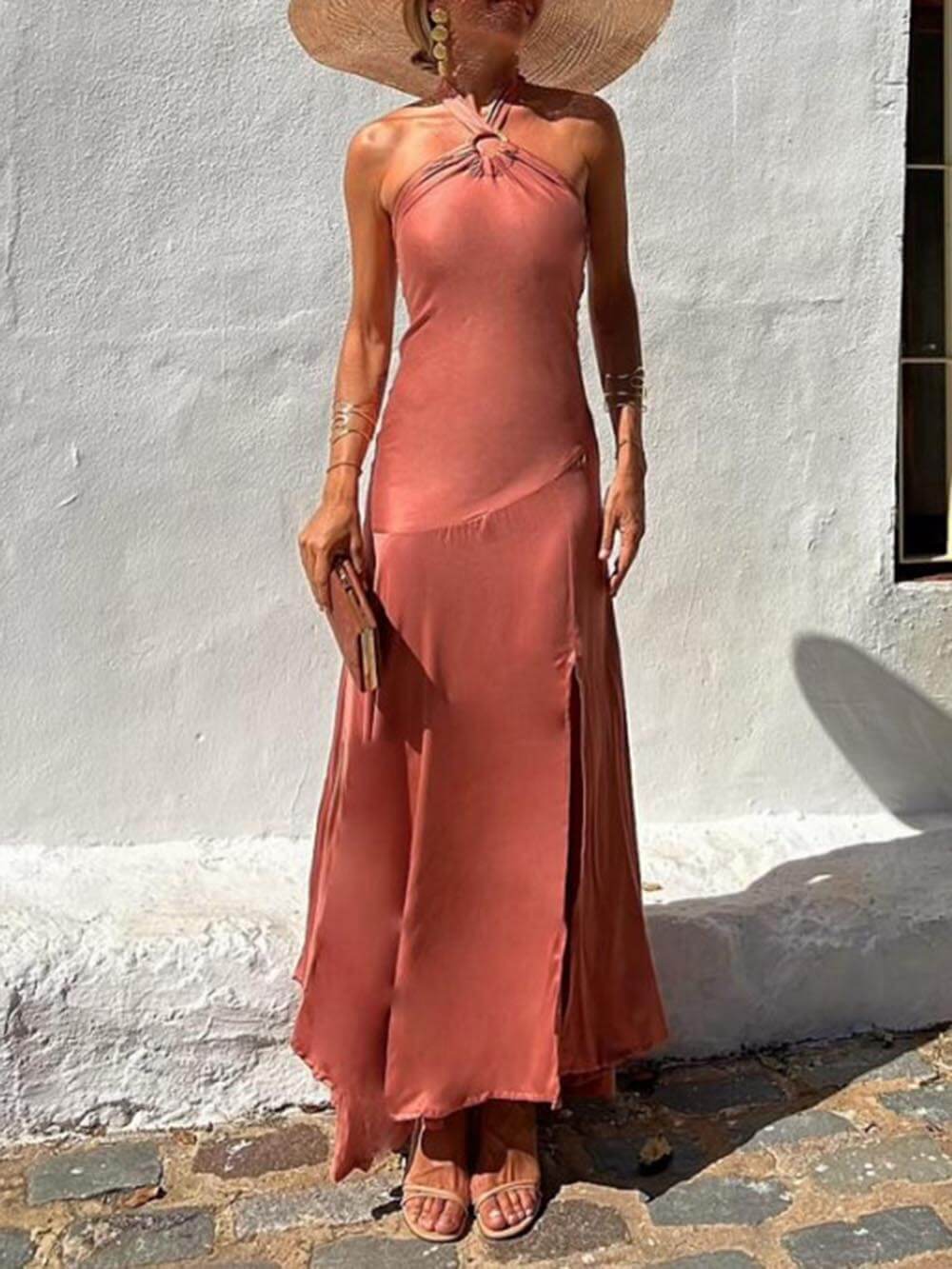 Neckholder-Kleid mit trägerlosem Ringträger und unregelmäßigem Schnitt 