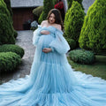 Gauze skirt, big belly, photo dress, large size fluffy stitching, maternity evening dress, big skirt with sleeves dress6138#