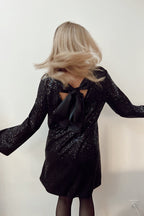 Lost in Your Eyes Sequin Back Tie Up Bow Loose Mini Dress