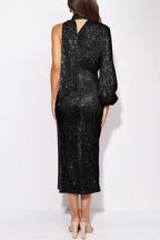 Vestido de Noite Elegante e Formal, Liso com Lantejoulas, Fenda e Alça ao Pescoço (6 Cores)