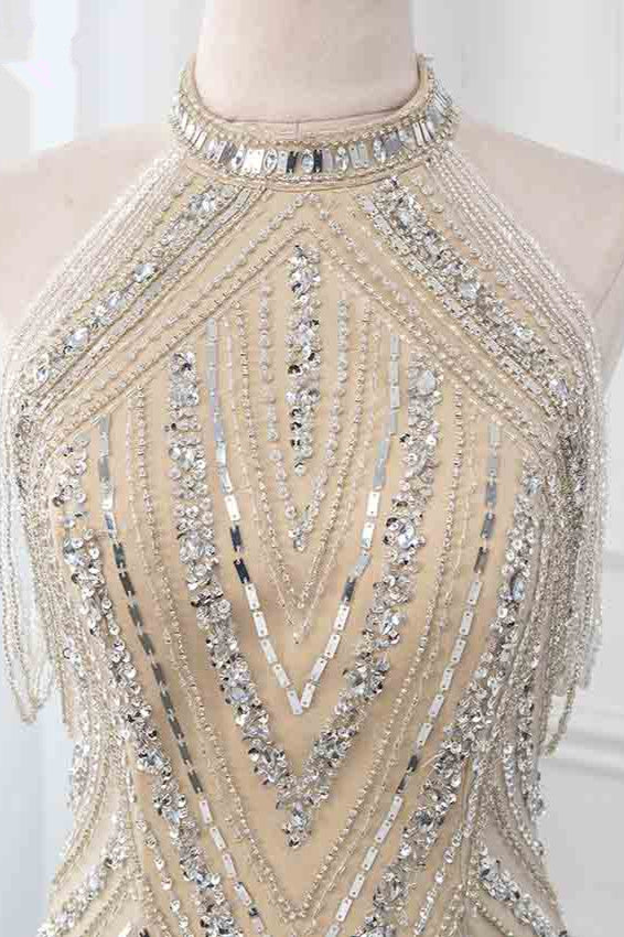 BMbridal Gorgeous High Neck Sleeveless Mermaid Prom Dress With Rhinestones