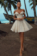 Chic Short A-Line Off-The-Shoulder Lace Wedding Dress