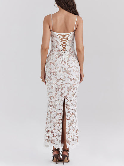 Stilvolles, sexy, durchsichtiges Midikleid mit Neckholder und Spitze 