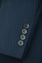 Abito Sposi e Business in Lana Pinstripe Blu Navy Doppio Petto Su Misura
