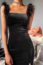 Fashion Elegant Solid Patchwork Slit Evening Dress Dresses