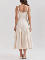 Graceful Square Neck Wide Strap Drop Waist Midi Dress