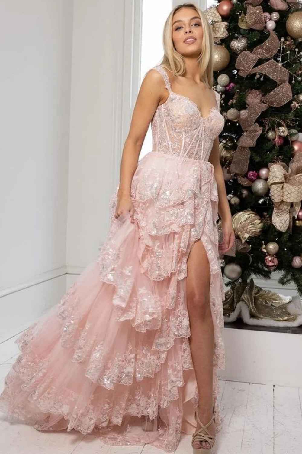 A Line Off Shoulder Black Corset Prom Dress With Lace Ruffles