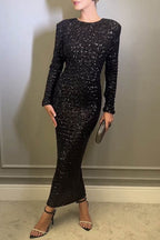 Vestido de Noite Com Laço e Sequins Sólidos Sensuais