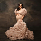 Chic Maternity Tulle Gown Maternity Dress Champagne Tulle Maternity Dresses for Photo Shoot Robe Pregnant Women Formal Gowns