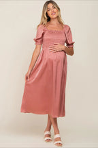 6107#Short Puff Sleeves Maternity Dress for Baby Shower