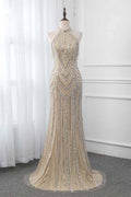BMbridal Gorgeous High Neck Sleeveless Mermaid Prom Dress With Rhinestones