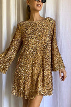 Dance All Night Sequin Back Tie Up Bow Loose Mini Dress