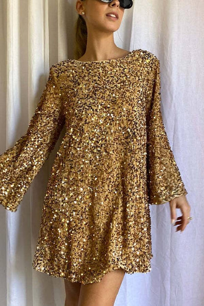 Vestido mini holgado con lazo en la espalda y lentejuelas para bailar toda la noche 