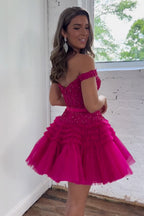 A Line Tulle Tiered Short Homecoming Dress