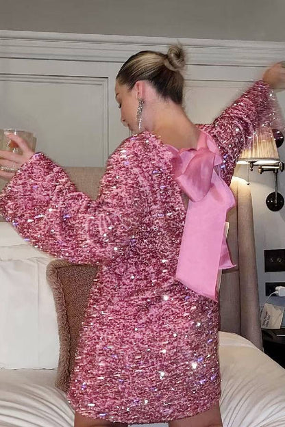 Vestido mini holgado con lazo en la espalda y lentejuelas para bailar toda la noche 