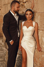 Sweetheart White Mermaid Wedding Dress With Split Detail