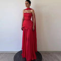 Red Elegant Women Evening Dresses Strapless Pearls Luxury Women Party Gown Customized Formal Occasion Gown for Lady