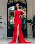 Vestido de fiesta sencillo rojo estilo sirena con abertura Vestido de noche rojo Y5714