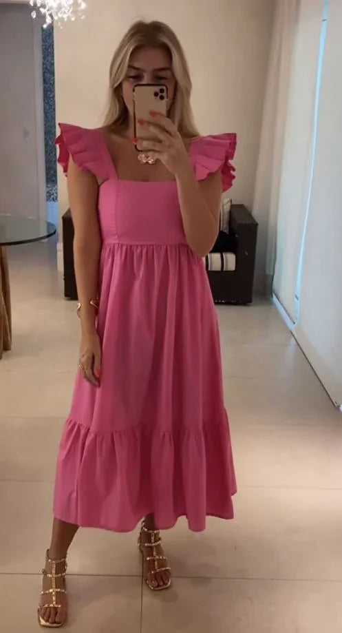 Vestido de noite rosa elegante em linha A Vestido de férias rosa Y5278