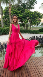 Robe de soirée élégante rose vif en ligne A Robe de cérémonie rose vif Y5337
