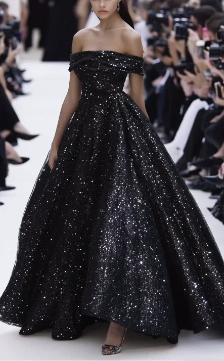 Abito da sera formale nero con paillettes scintillanti Y8344