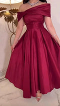 Vestido de noche sencillo de línea A con escote barco y color puro Y5686