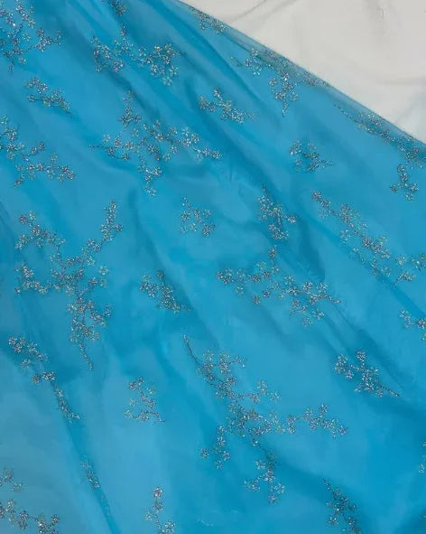 Vestido de Festa Azul com Lantejoulas Brilhantes, Sem Alças, Corte em A Y8140